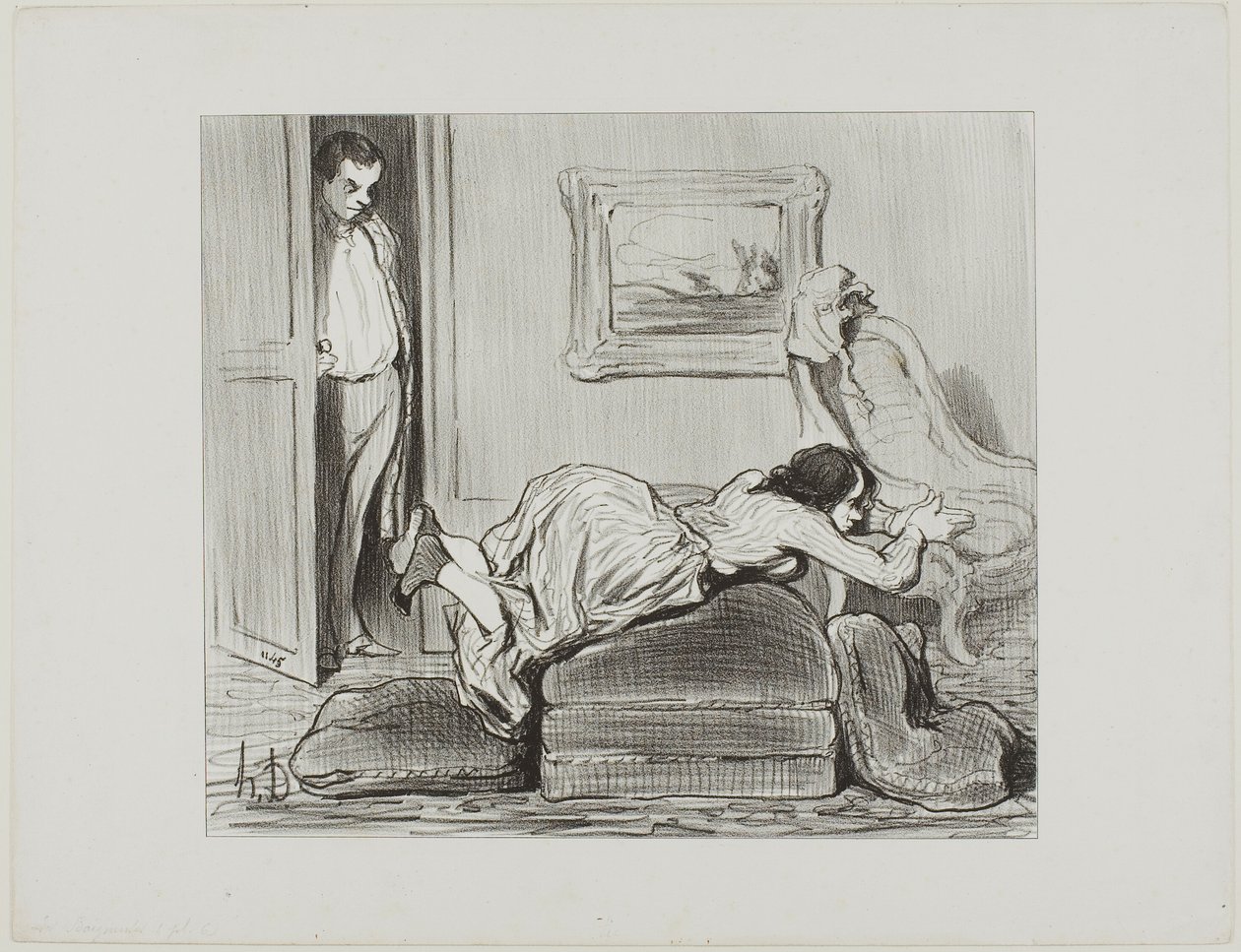 Gorliwy uczeń ćwiczący w domu, płyta 6 z Les Baigneuses autorstwa Honoré Victorin Daumier