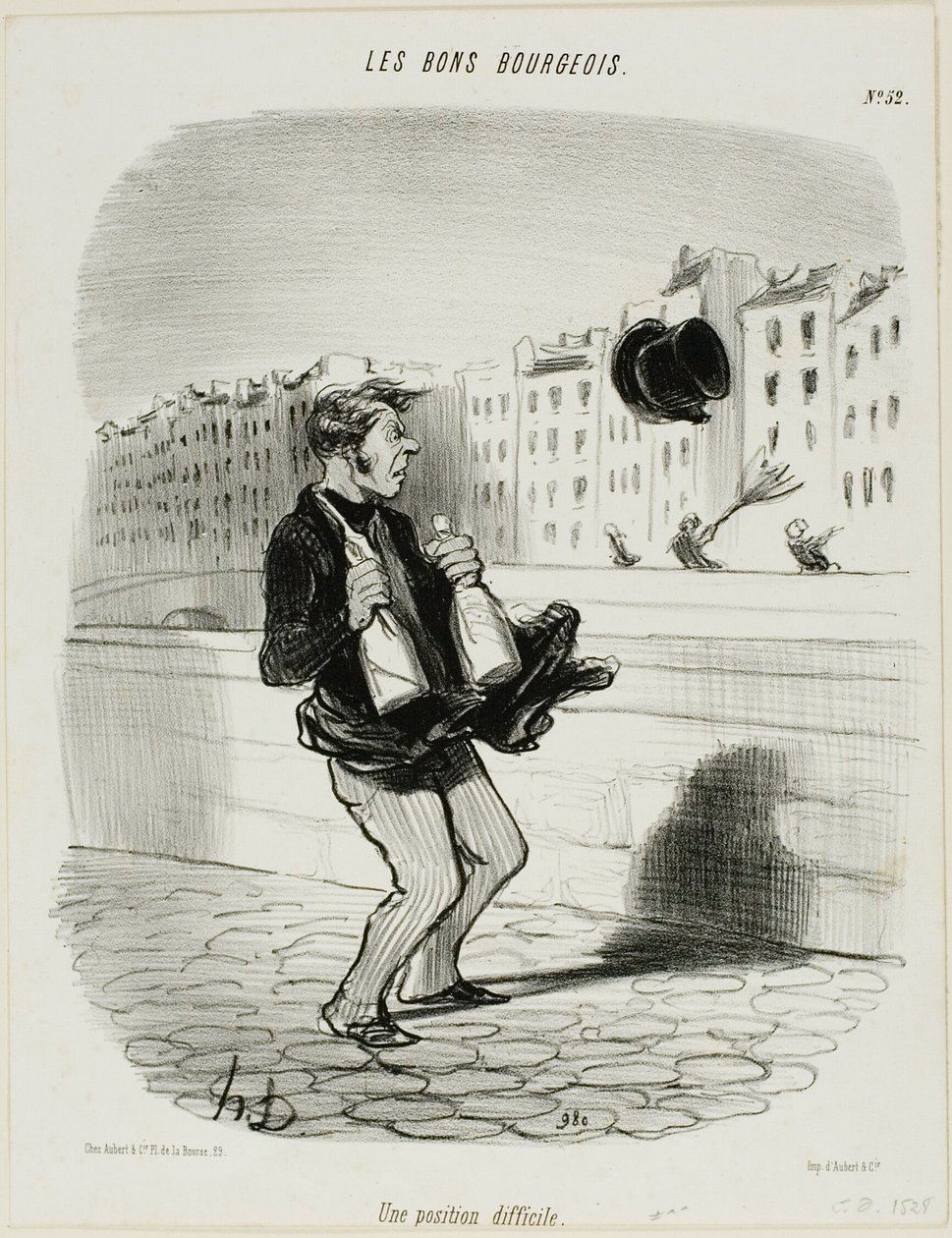 Niezręczna sytuacja, płyta 52 z Les Bons Bourgeois autorstwa Honoré Victorin Daumier