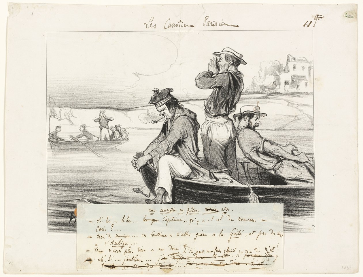 Spotkanie na otwartej wodzie, płyta jedenasta z Les Canotiers Parisiens autorstwa Honoré Victorin Daumier