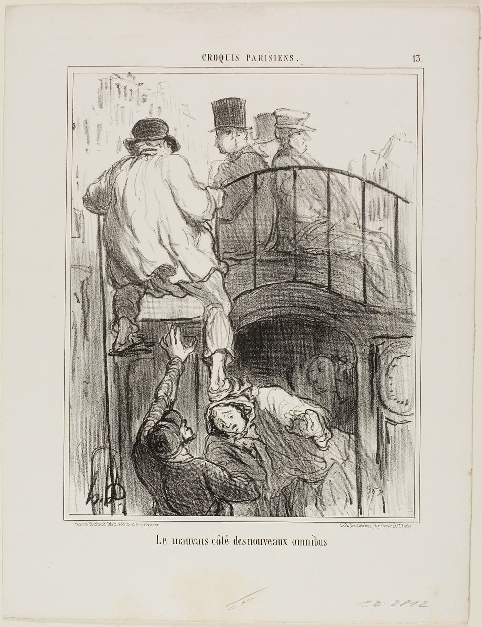 Nieprzyjemny aspekt nowego typu omnibusa, płyta 13 z Croquis Parisiens autorstwa Honoré Victorin Daumier