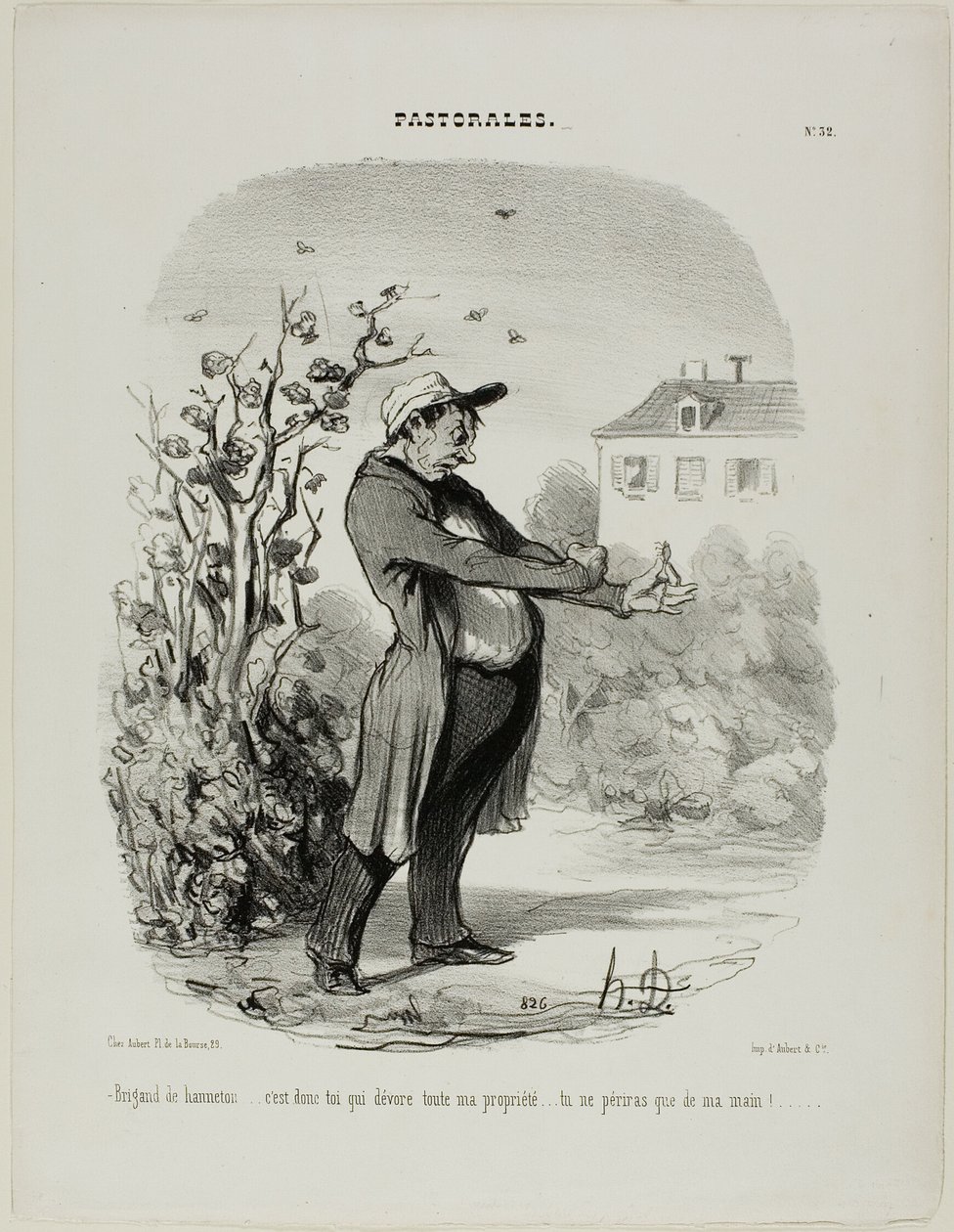 "Zbóju majowego robaka... to ty pożerasz cały mój majątek. Zginiesz z mojej ręki!", płyta 32 z Pastorales autorstwa Honoré Victorin Daumier