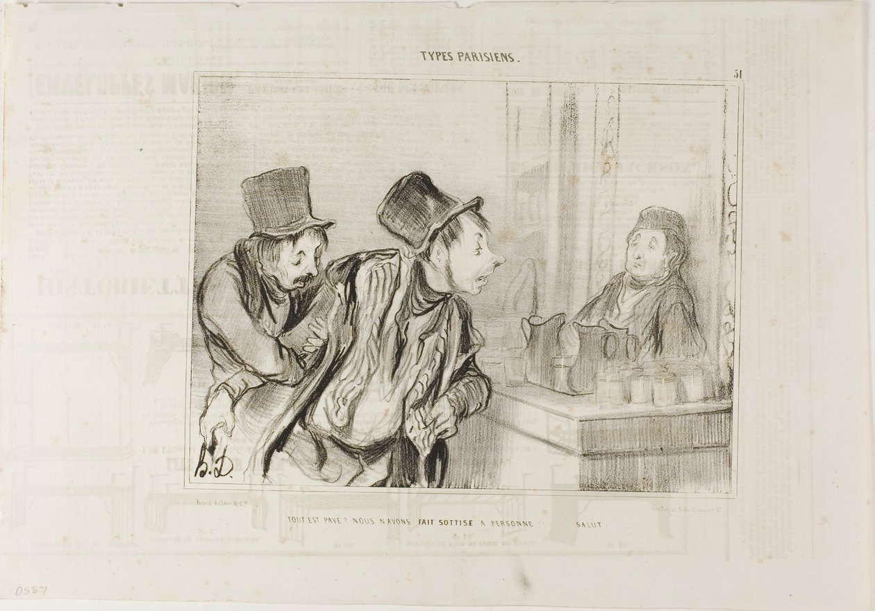 "Wszystko jest opłacone I nikogo nie obraziliśmy... Do widzenia", płyta 31 z Types Parisiens autorstwa Honoré Victorin Daumier