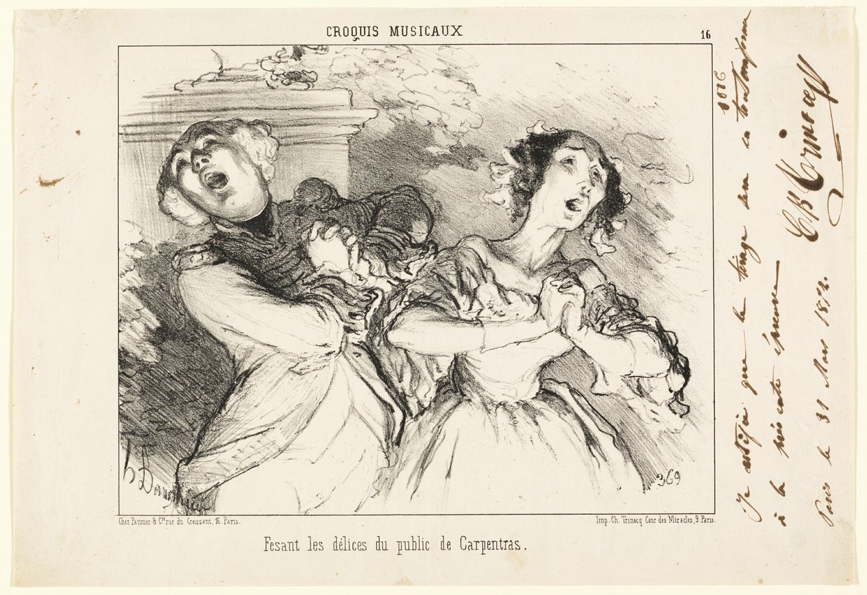 Dając publiczności rozkosz Carpentras, płyta 16 z Croquis Musicaux autorstwa Honoré Victorin Daumier