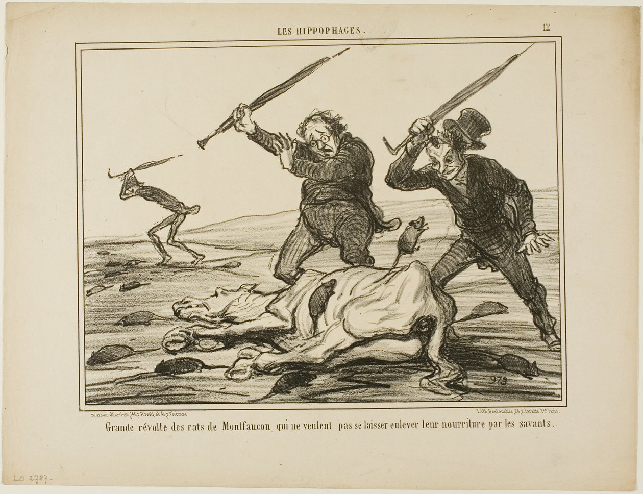 Wielki bunt szczurów z Montfaucon, które nie chcą, by naukowcy zabierali im pożywienie, płyta 12 z Les Hippophages autorstwa Honoré Victorin Daumier