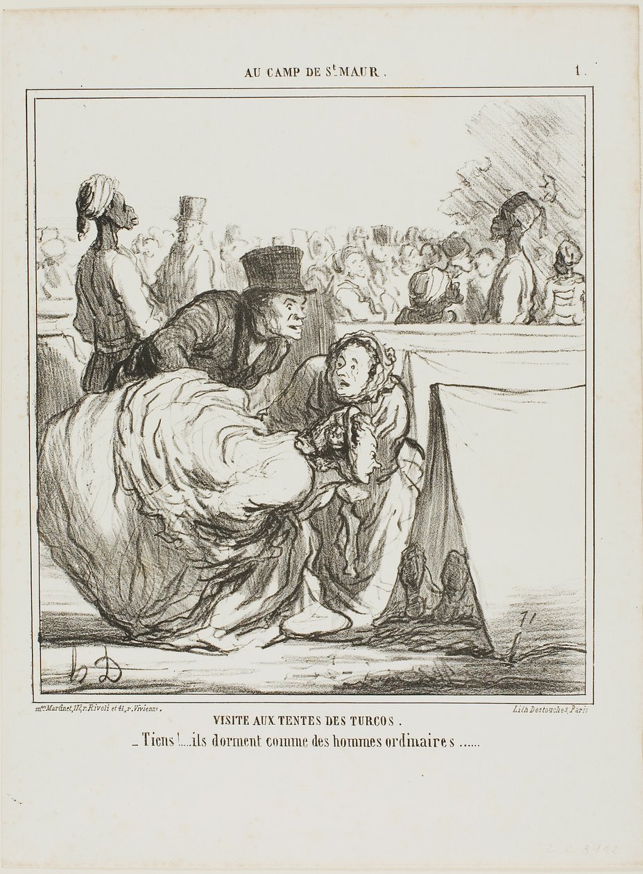 "Nie chcę wchodzić do tak głębokiej wody...... tam na pewno są duże ryby!", płytka 1 z Enfantillages autorstwa Honoré Victorin Daumier