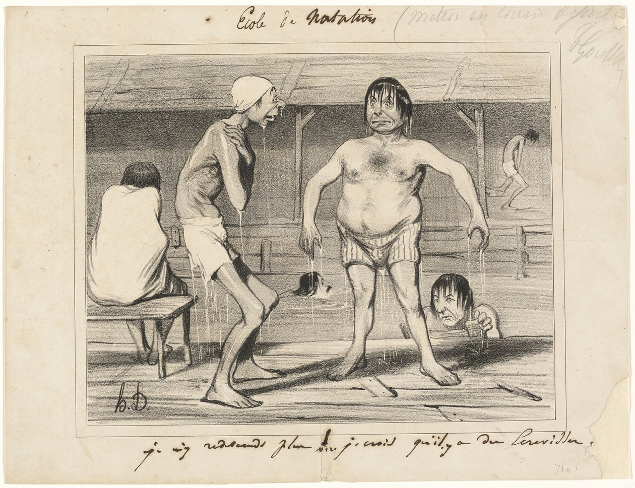 Już tam nie wejdę! - I Think There are Crayfish Down There..., płytka z Les Baigneurs autorstwa Honoré Victorin Daumier