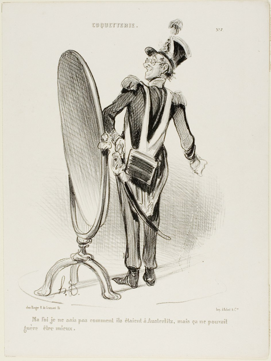 "Rzeczywiście, nie wiem, jak wyglądali pod Austerlitz, ale nie mogli wyglądać lepiej", płyta 7 z Coquetterie autorstwa Honoré Victorin Daumier
