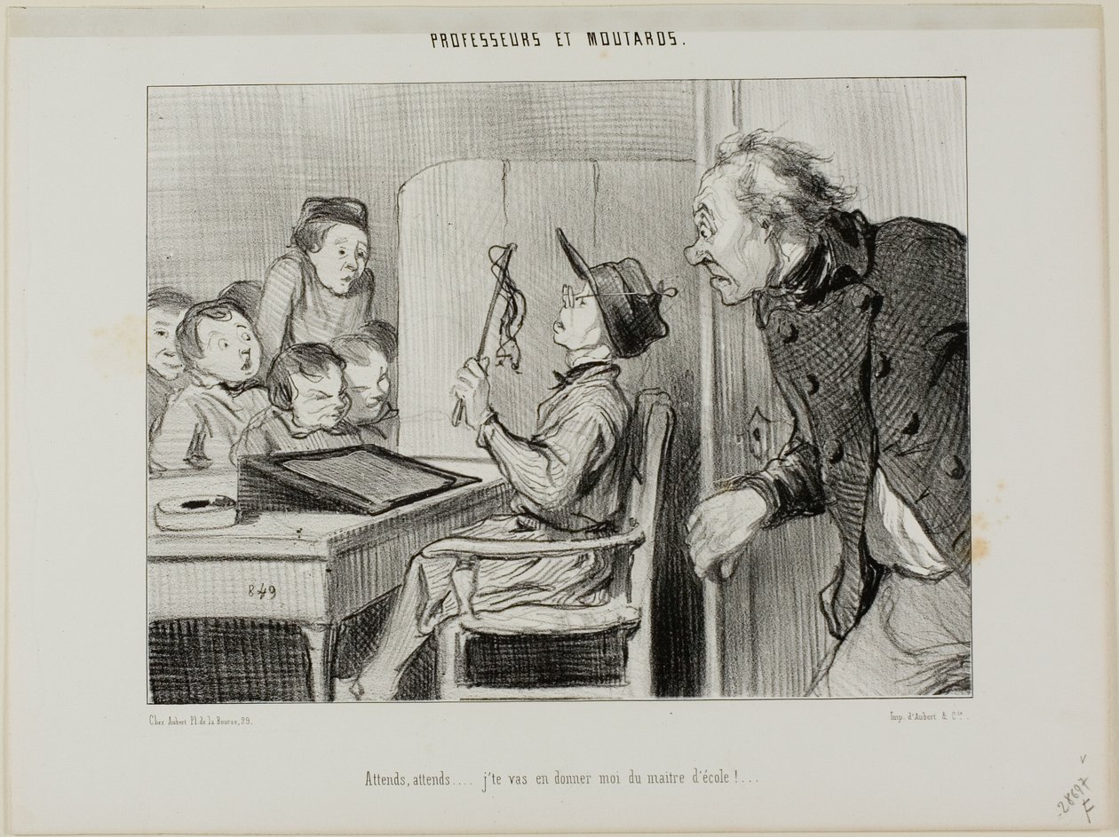 "Tylko poczekaj, pokażę ci, kto tu jest nauczycielem...", płyta 11 z Professeurs Et Moutards autorstwa Honoré Victorin Daumier