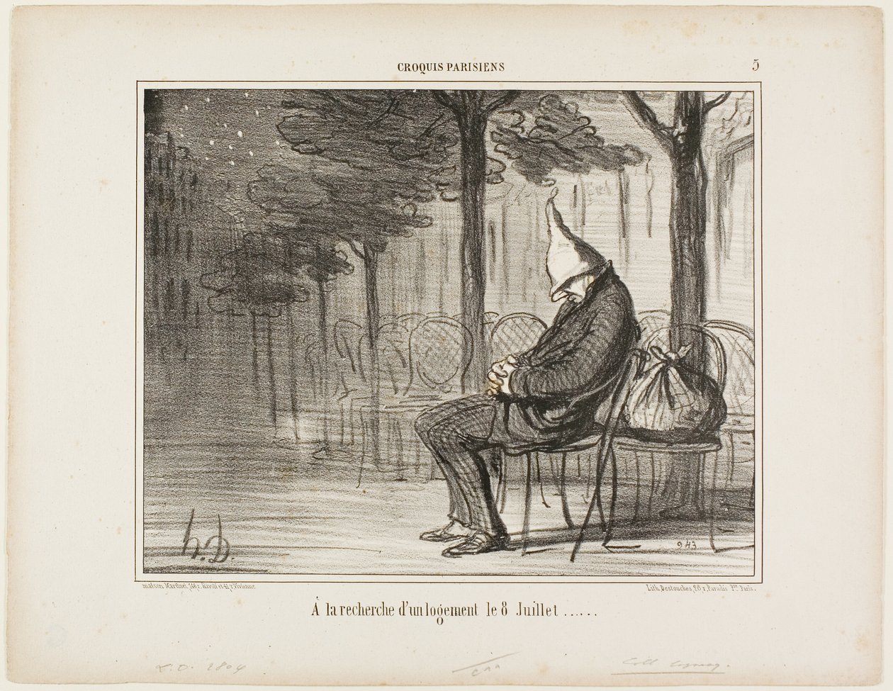 Szukam noclegu ósmego lipca, płyta 5 od Croquis Parisiens autorstwa Honoré Victorin Daumier