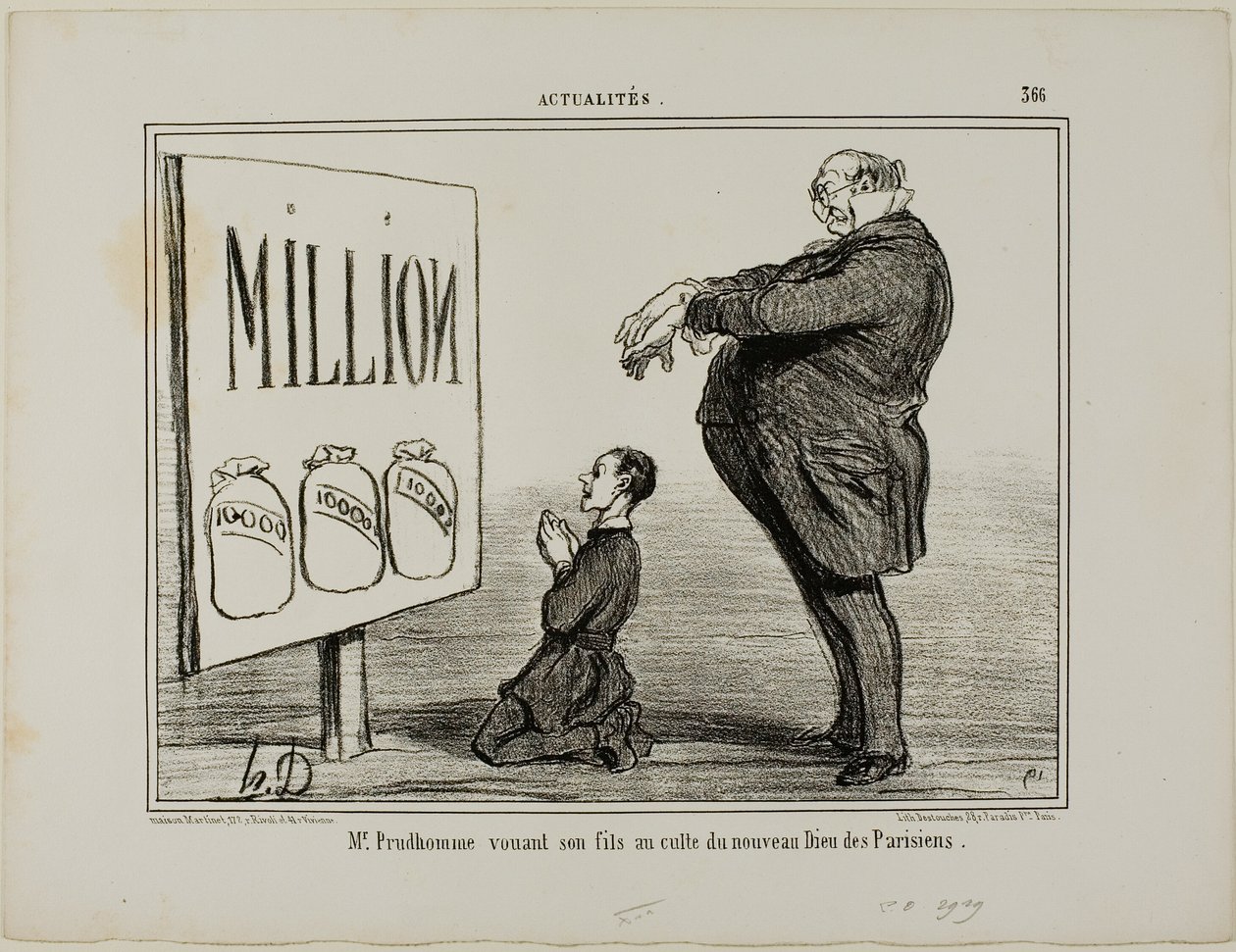 Pan Prudhomme dedykujący swojego syna nowemu Bogu Paryżan, płyta 366 z Actualités autorstwa Honoré Victorin Daumier