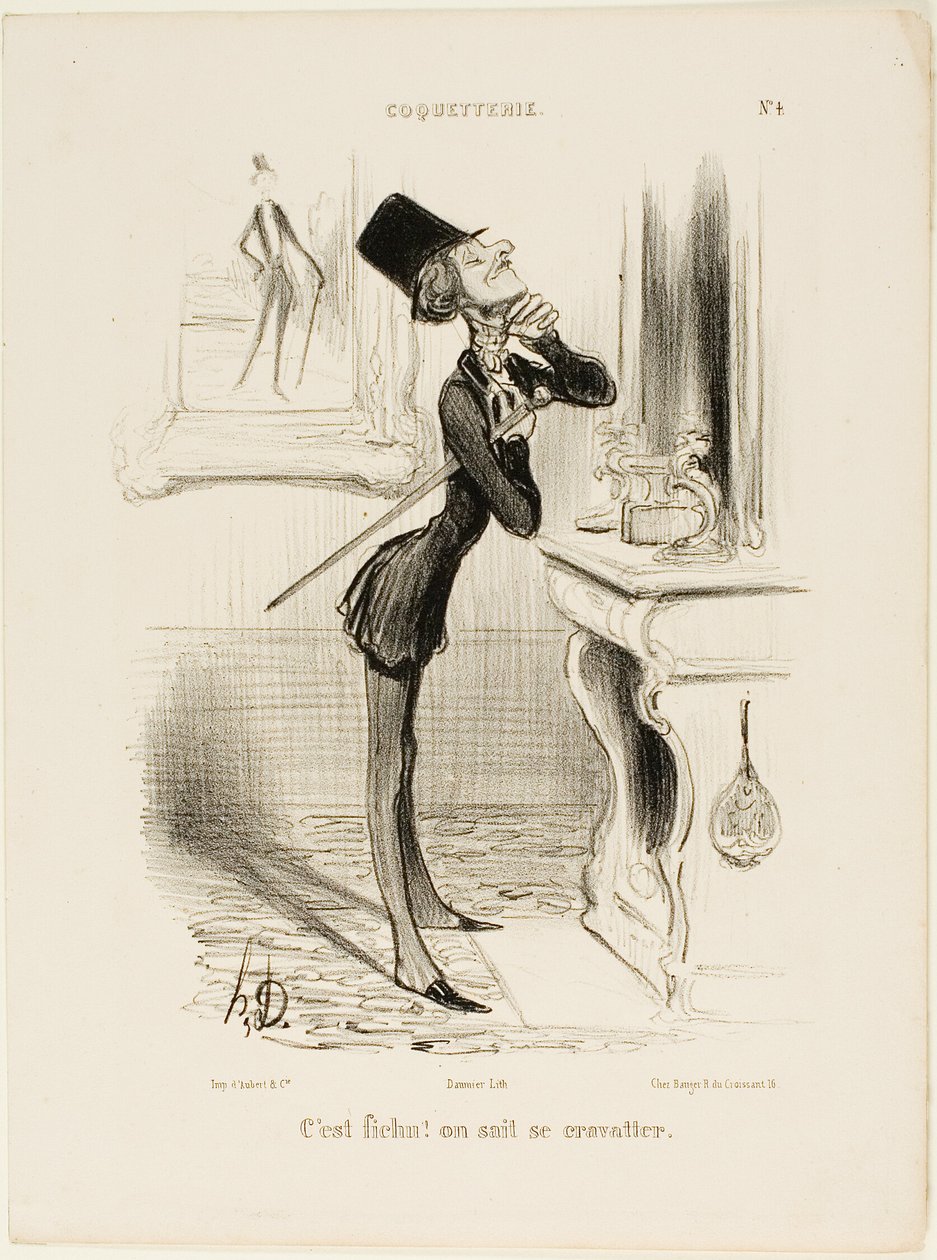 "O cholera! Wygląda na to, że nie jestem w stanie zawiązać węzła!" płyta 4 z Coquetterie autorstwa Honoré Victorin Daumier