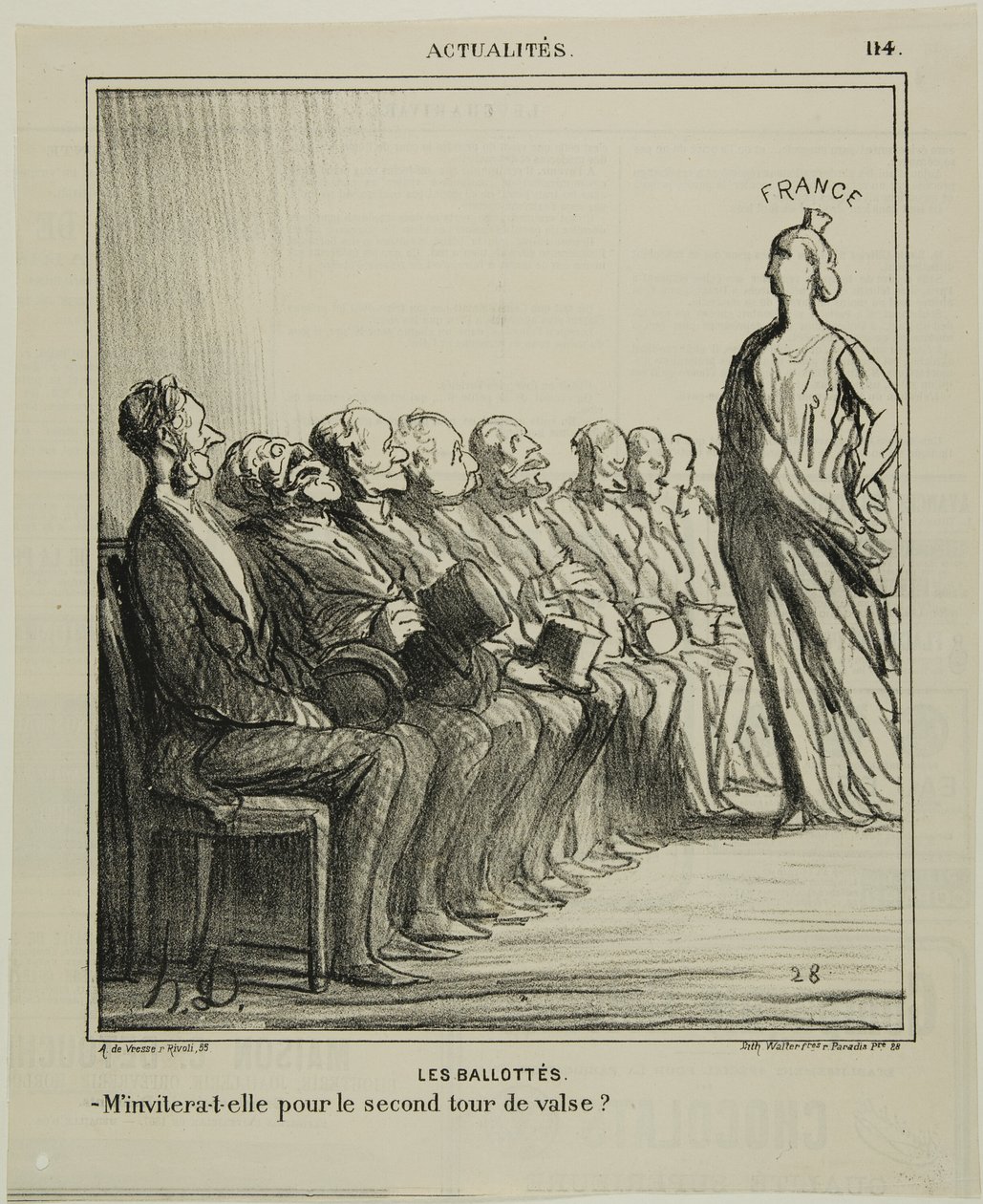 Run-Off Elections. "- Czy zaprosi mnie na drugiego walca", płyta 114 z Actualités autorstwa Honoré Victorin Daumier