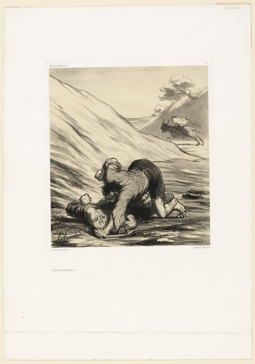 Osioł i dwóch złodziei, płyta 75 z Pamiątek artystycznych autorstwa Honoré Victorin Daumier