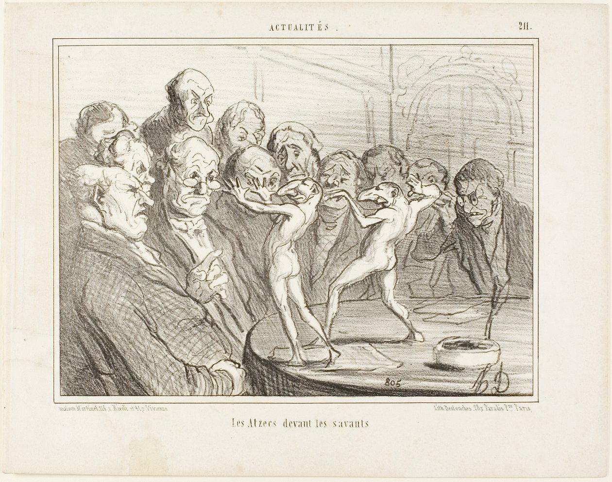 Aztekowie przed naukowcami, płyta 211 z Actualités autorstwa Honoré Victorin Daumier