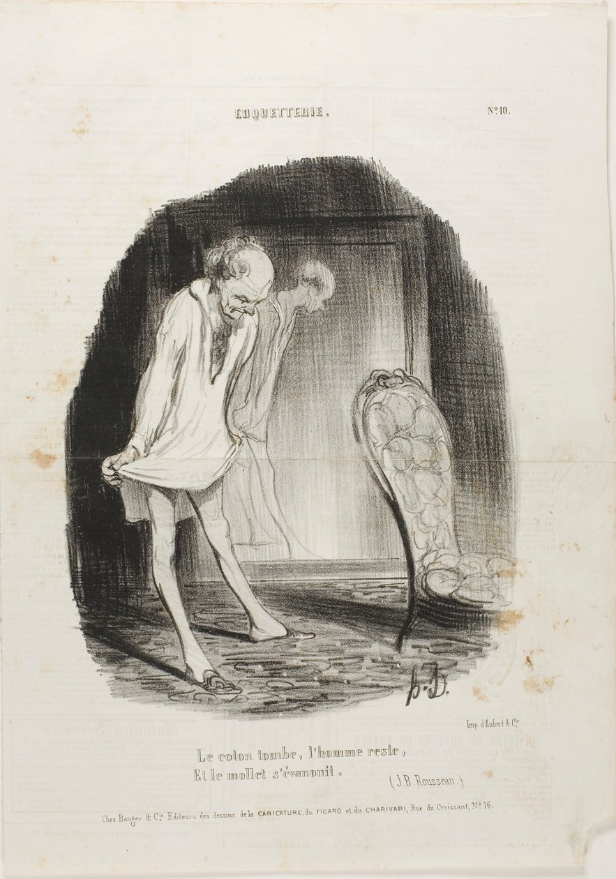 Suknia opada, mężczyzna pozostaje, a nogi się trzęsą. (J.B. Rousseau), płyta 10 z Coquetterie autorstwa Honoré Victorin Daumier