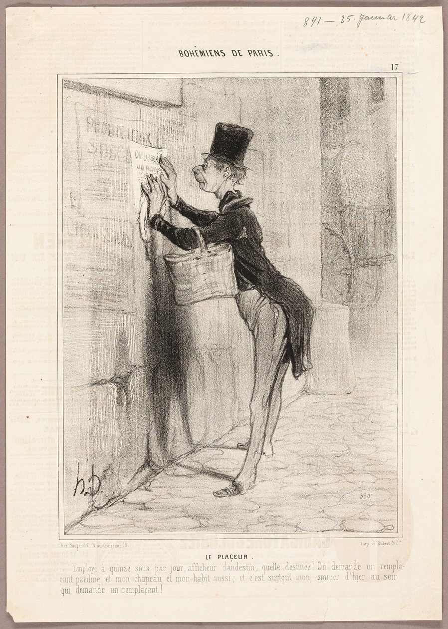 Człowiek z plakatu, płyta 17 z Bohémiens de Paris autorstwa Honoré Victorin Daumier