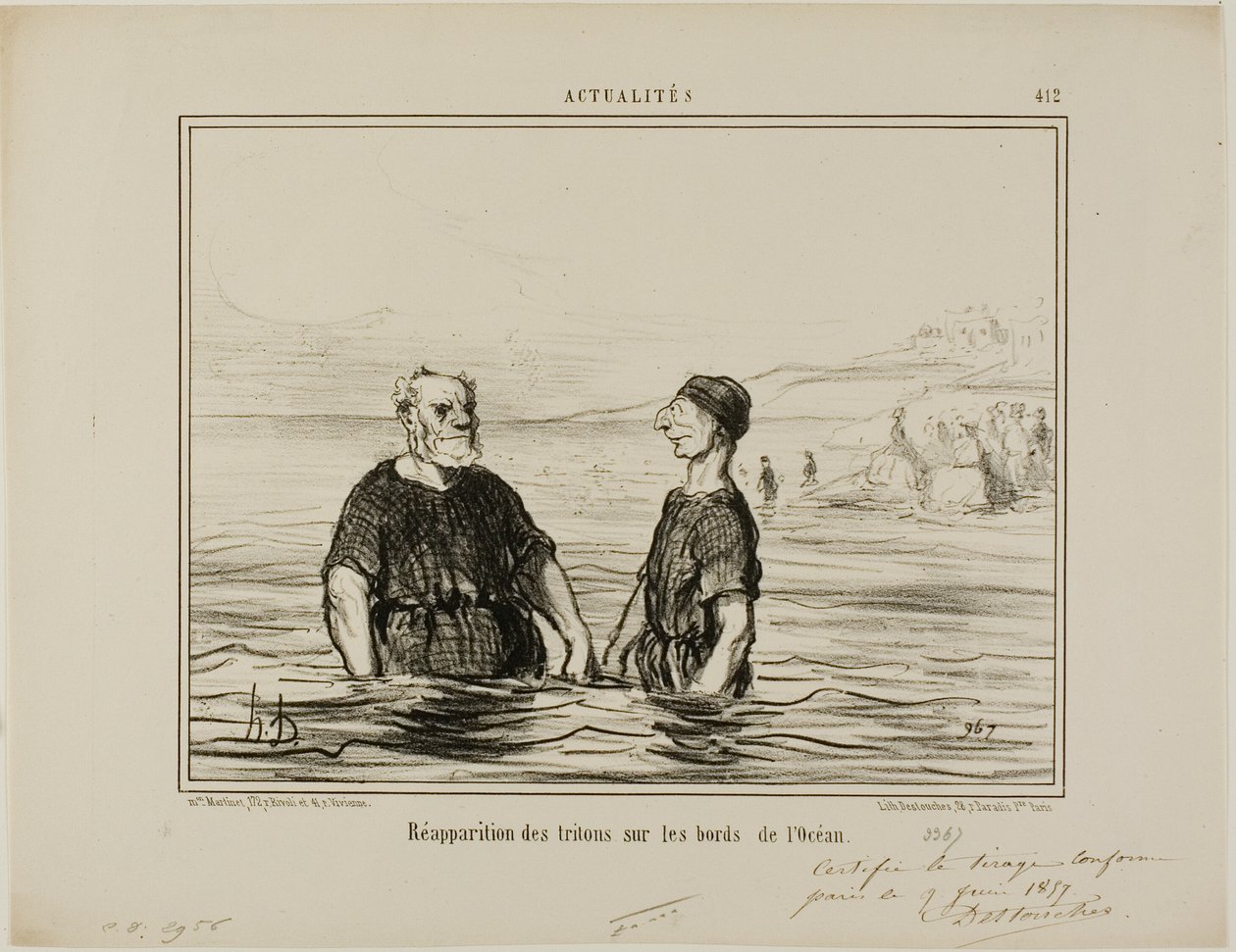 Ponowne pojawienie się trytonów morskich, płyta 412 z Actualités autorstwa Honoré Victorin Daumier