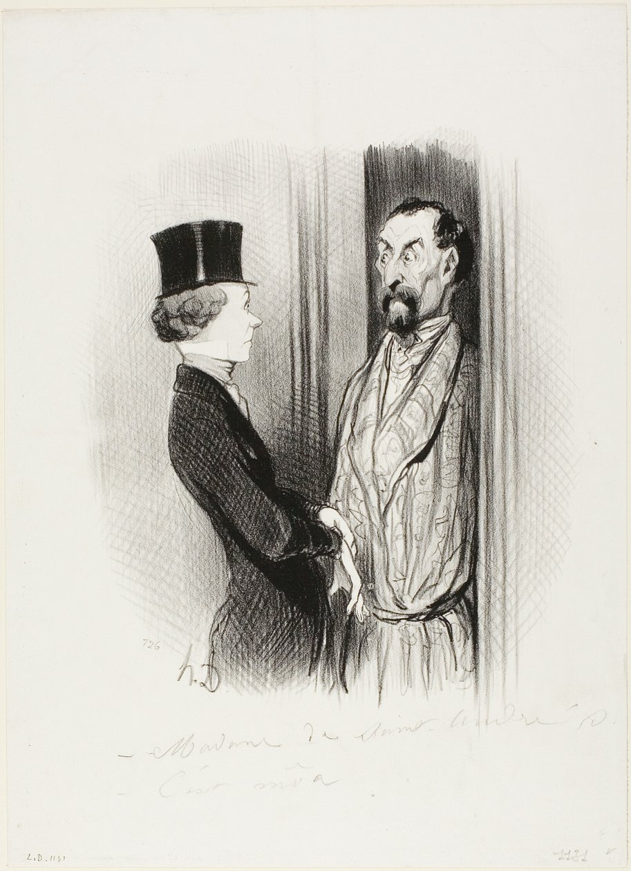 Rendez-Vous. "Madame Eudoxie Blancminet - To ja, Monsieur... co mogę dla pana zrobić", płyta 44 z Les Beaux Jours De La Vie. autorstwa Honoré Victorin Daumier