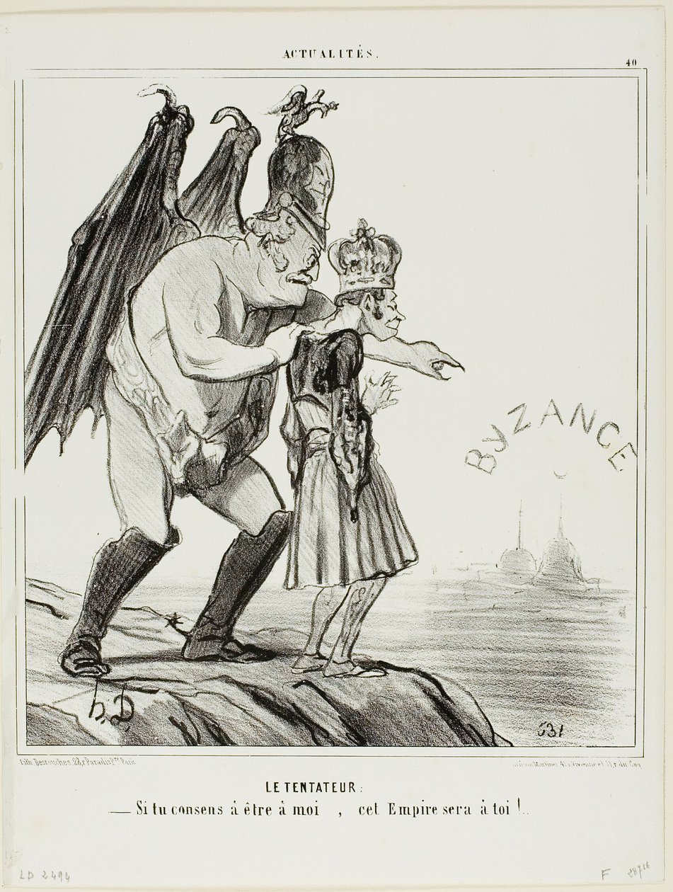 Kusiciel. "- Jeśli zgodzisz się należeć do mnie... to imperium będzie twoje", płyta 40 z Actualités autorstwa Honoré Victorin Daumier