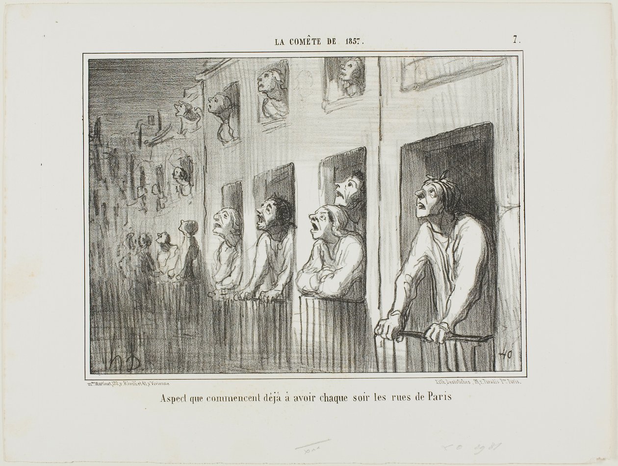 Ulice Paryża zaczynają wyglądać tak każdej nocy, płyta 7 z La Cométe De 1857 autorstwa Honoré Victorin Daumier
