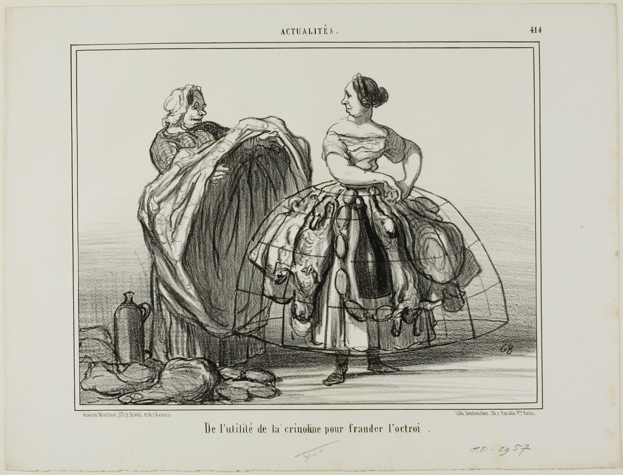 Przydatność krynoliny podczas oszukiwania celników, płyta 414 z Actualités autorstwa Honoré Victorin Daumier