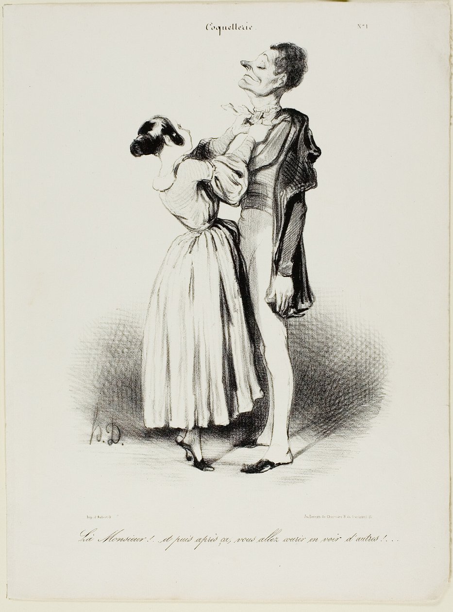 "Tu jesteś, moja droga...., a teraz założę się, że będziesz ścigać inne dziewczyny....", płyta 1 z Coquetterie autorstwa Honoré Victorin Daumier
