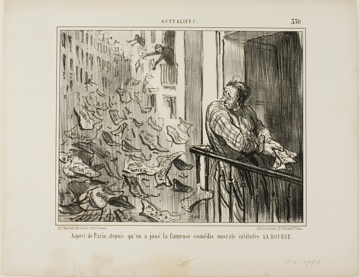 Widok ulic Paryża po przedstawieniu słynnej komedii moralistycznej "La Bourse", płyta 330 z Actualités autorstwa Honoré Victorin Daumier