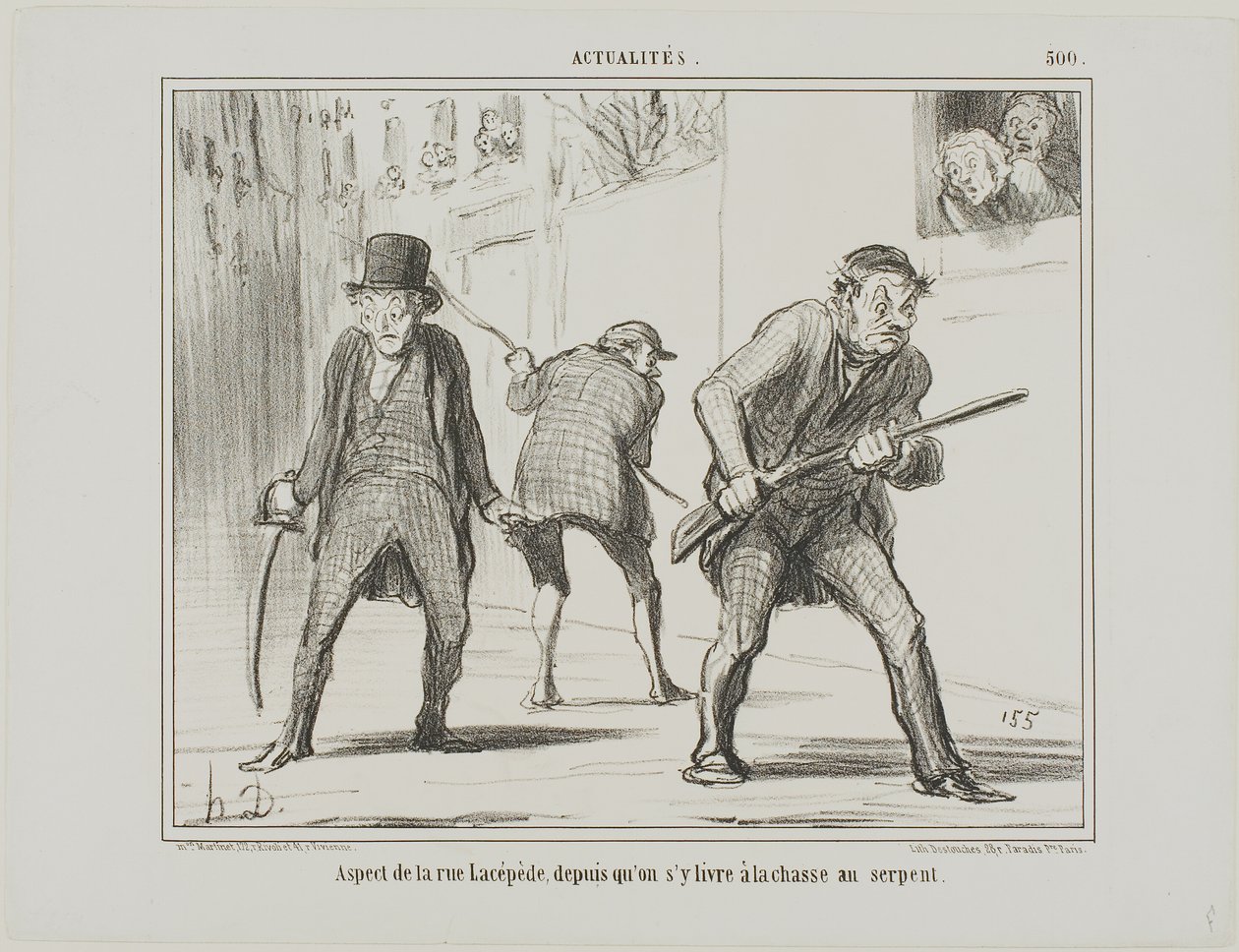 Widok na rue Lacépède podczas polowania na węża, płyta 500 z Actualités autorstwa Honoré Victorin Daumier