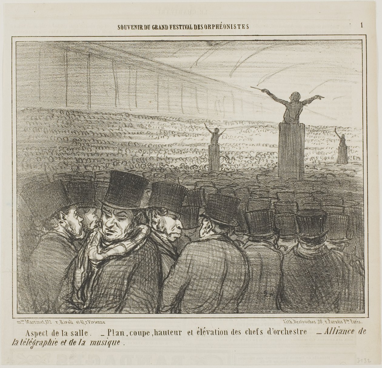 Widok na Wielką Salę, plansza 1 z Souvenirdu Grand Festival des Orphéonistes autorstwa Honoré Victorin Daumier