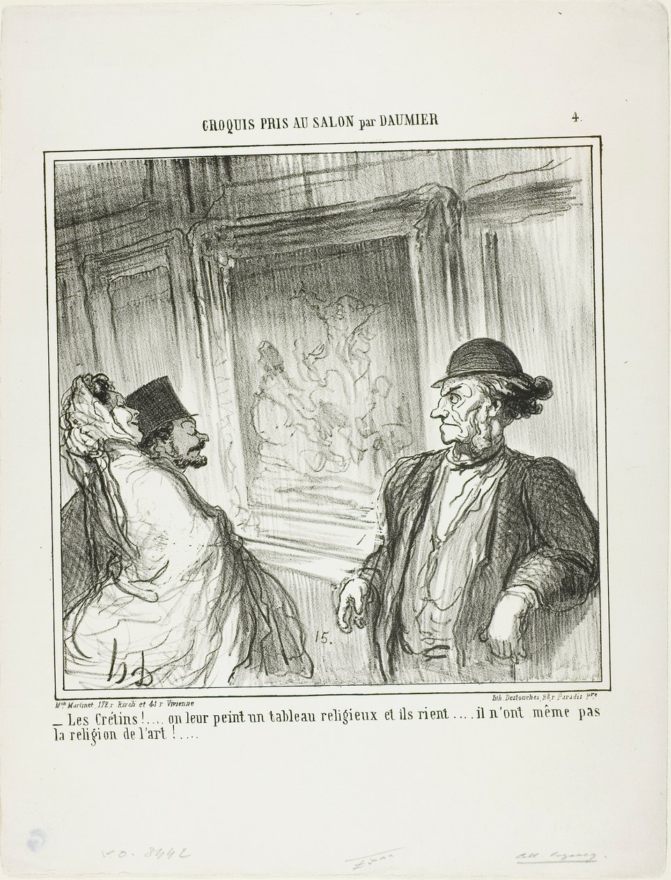 "Co za idioci! Malujesz dla nich religijny obraz, a oni się śmieją.... nie mają nawet oddania sztuce!...", płyta 4 z Croquis Pris Au Salon par Daumier autorstwa Honoré Victorin Daumier