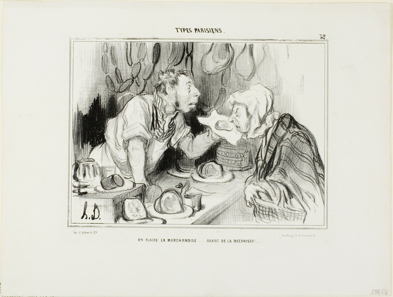 "Wąchasz towar... zanim go kupisz", płyta 32 z Types Parisiens autorstwa Honoré Victorin Daumier