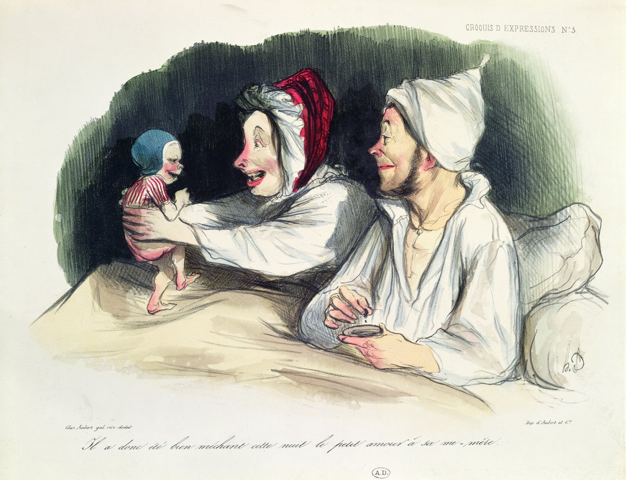 Ekstatyczni rodzice ze swoim nowym dzieckiem autorstwa Honoré Daumier