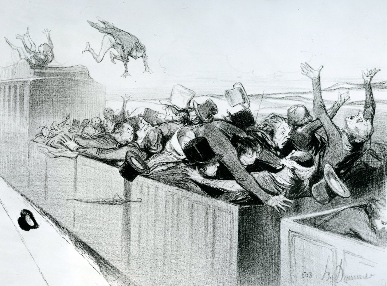 Impressions et Compressions de voyage, płyta nr 9 z serii "Railways", ilustracja z "Le Charivari", 1843 (litografia) autorstwa Honoré Daumier