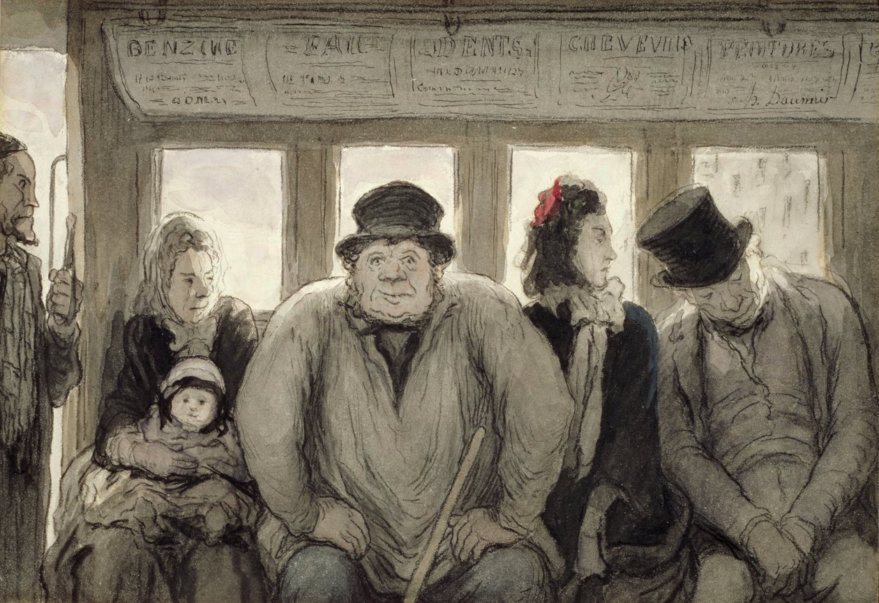 Omnibus, 1864 (tusz, wc i kredka litograficzna na papierze) autorstwa Honoré Daumier