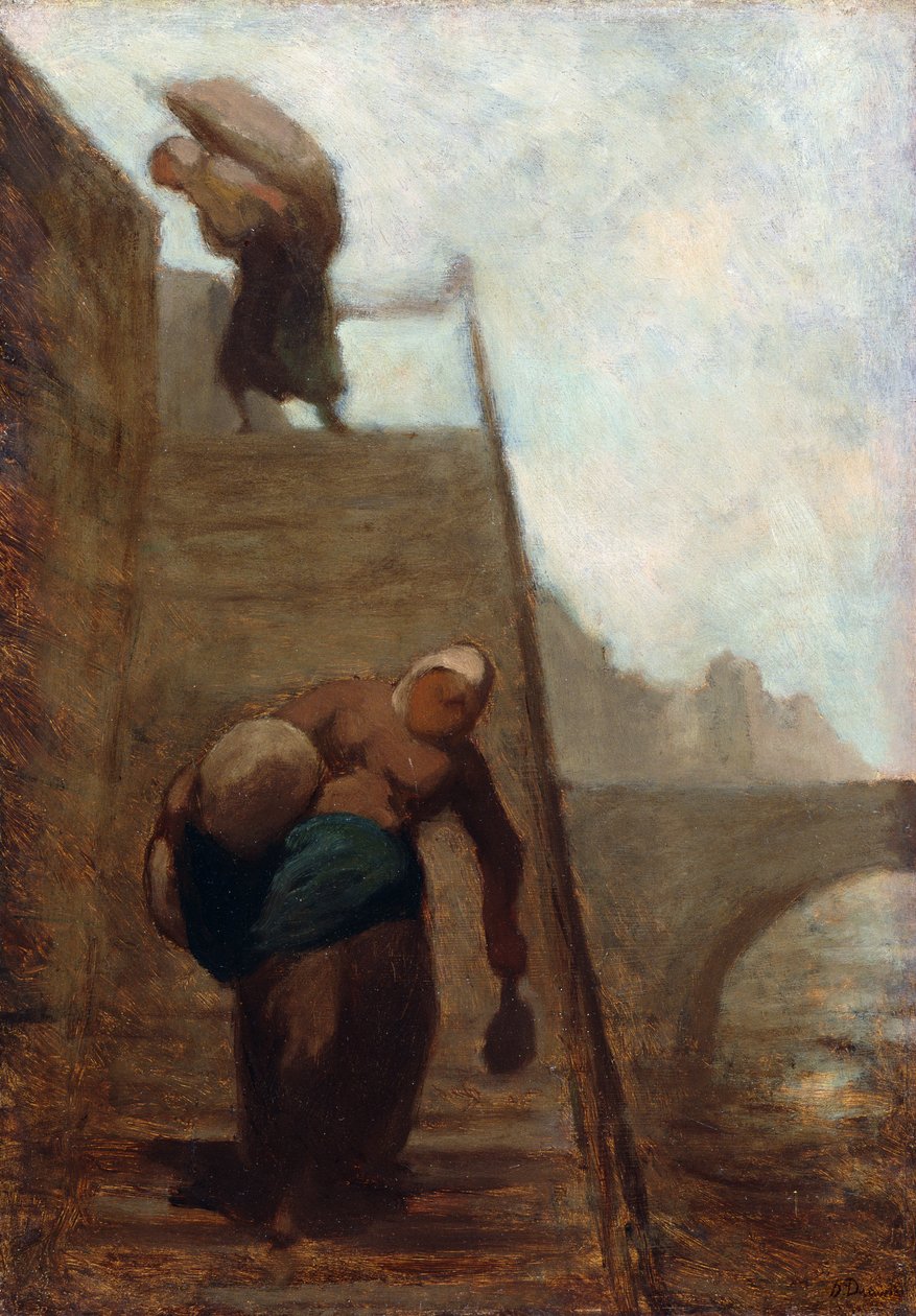 Praczki na schodach nabrzeża, 1850-52 autorstwa Honoré Daumier