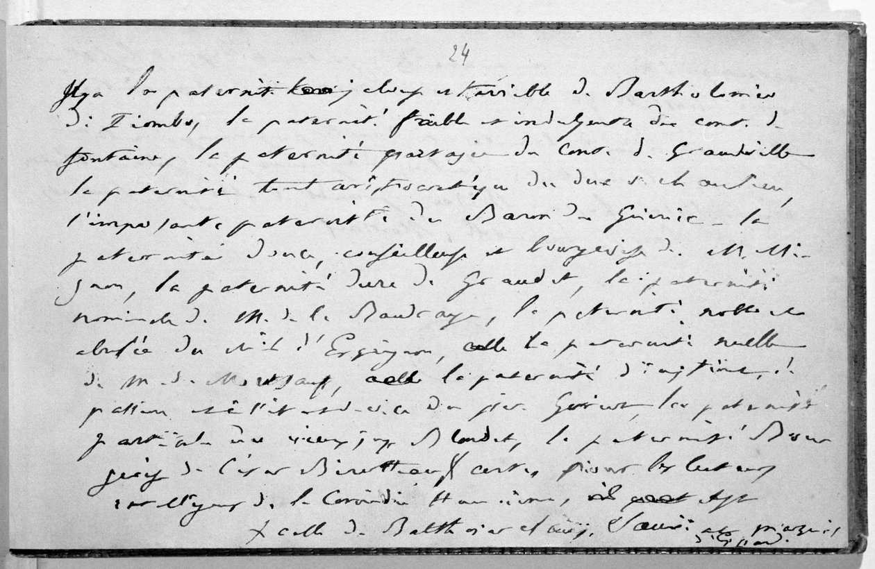 Fol. 24 z "Notatek do wypełnienia i ukończenia moich prac" (pióro i tusz na papierze) autorstwa Honore de Balzac