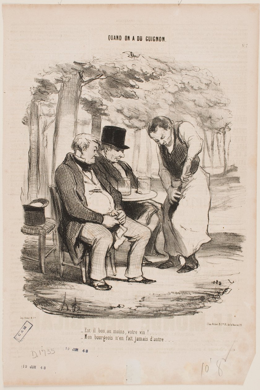 „Czy wasze wino jest przynajmniej dobre?” „Mój pan nigdy nie robi innego.” autorstwa Honoré Daumier