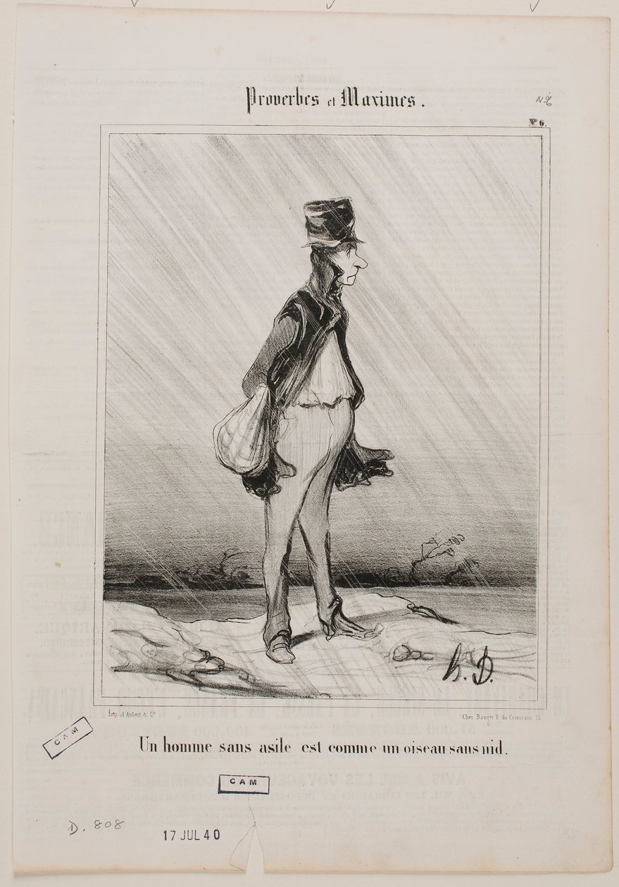Mężczyzna bez schronienia jest jak ptak bez gniazda. autorstwa Honoré Daumier