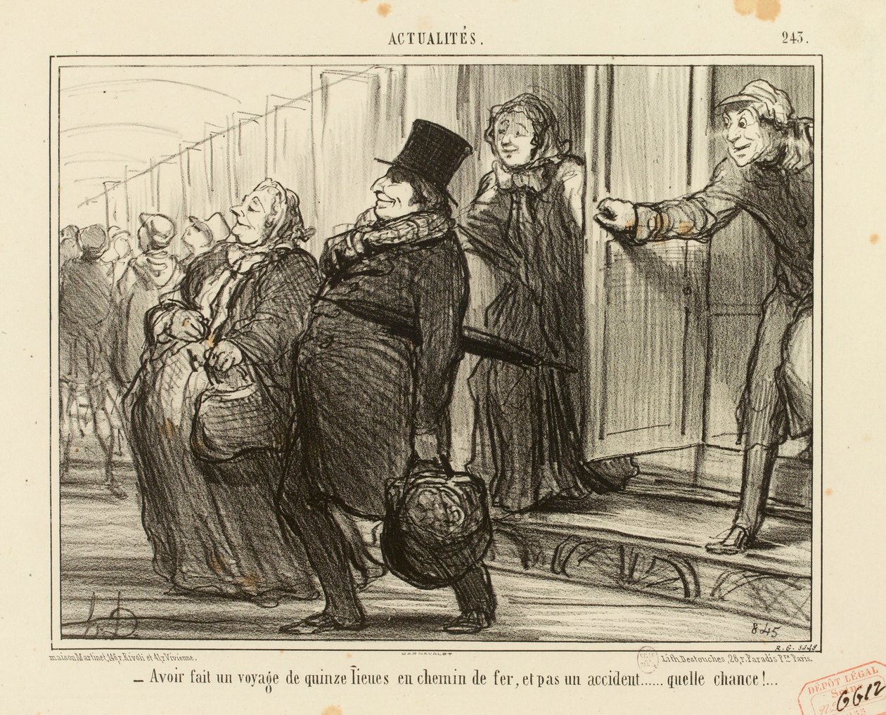 Aktualności nr 245: - Odbyć podróż piętnastu lieues koleją i ani jednego wypadku... autorstwa Honoré Daumier