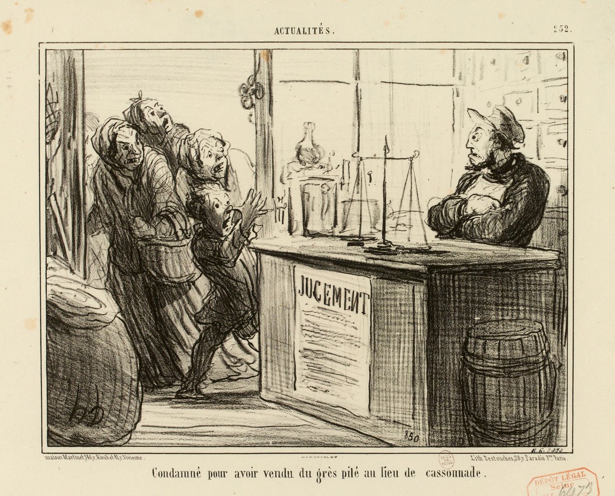 Aktualności nr 252: Skazany za sprzedaż zmielonego piaskowca zamiast brązowego cukru. autorstwa Honoré Daumier