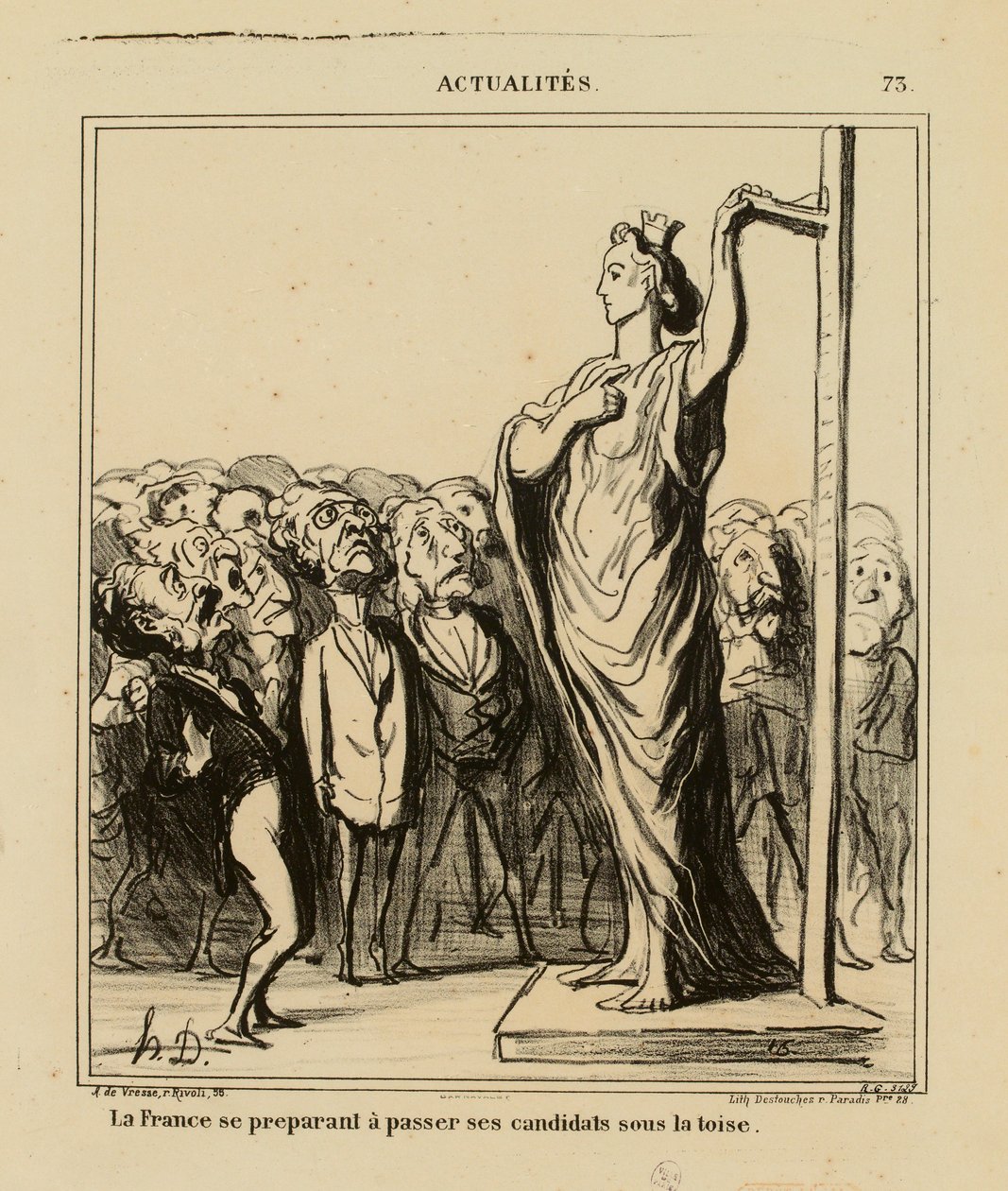 Aktualitäten Nr. 73: Frankreich bereitet sich darauf vor, seine Kandidaten zu messen autorstwa Honoré Daumier