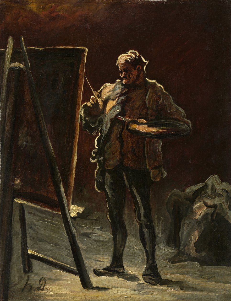 Artysta, ok. 1870-1875 (olej na płótnie, montowany na panelu) autorstwa Honoré Daumier