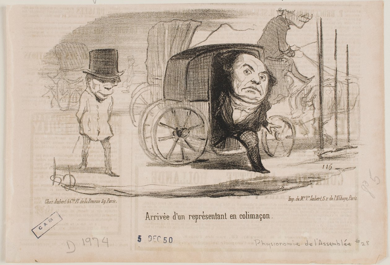 Przyjazd deputowanego w powozie zwanym ślimakiem autorstwa Honoré Daumier