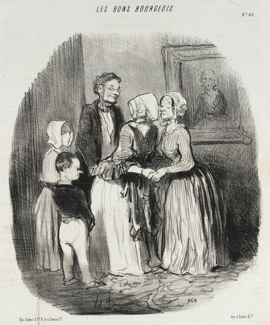 W Nowy Rok obowiązkowa wizyta u ciotki Rabourdin autorstwa Honoré Daumier