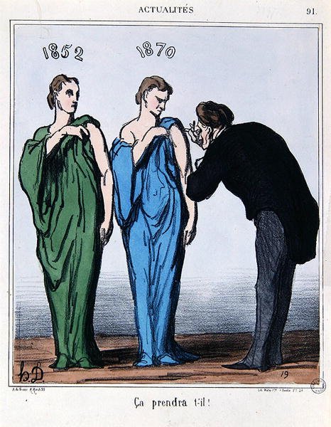 Karykatura o plebiscycie z 8 maja 1870 r. z „Le Charivari” (kolor lito) autorstwa Honoré Daumier