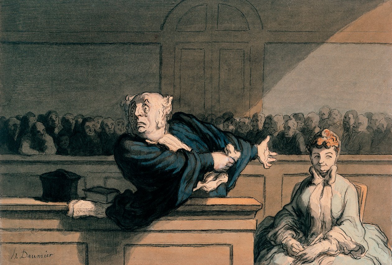 Adwokat Obrony (Adwokat), ok. 1862-65 (pióro i atrament, węgiel, kredka i akwarela na papierze) autorstwa Honoré Daumier