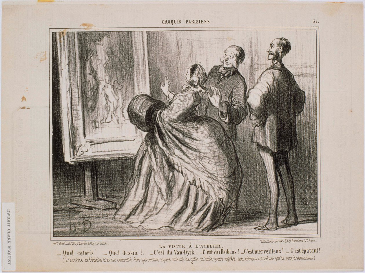 Paryskie szkice: Wizyta w pracowni: Cóż za kolory! Cóż za rysunek! To dzieło w stylu Van Dycka autorstwa Honoré Daumier