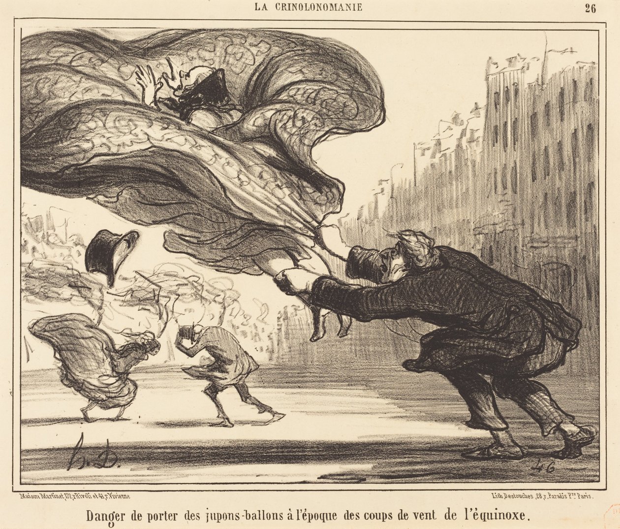 Niebezpieczeństwo noszenia spódnic balonowych... autorstwa Honoré Daumier