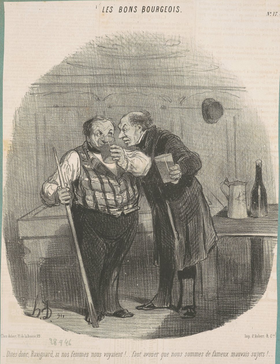 Powiedz mi, Ravignardzie, gdyby nasze kobiety nas zobaczyły! ... autorstwa Honoré Daumier