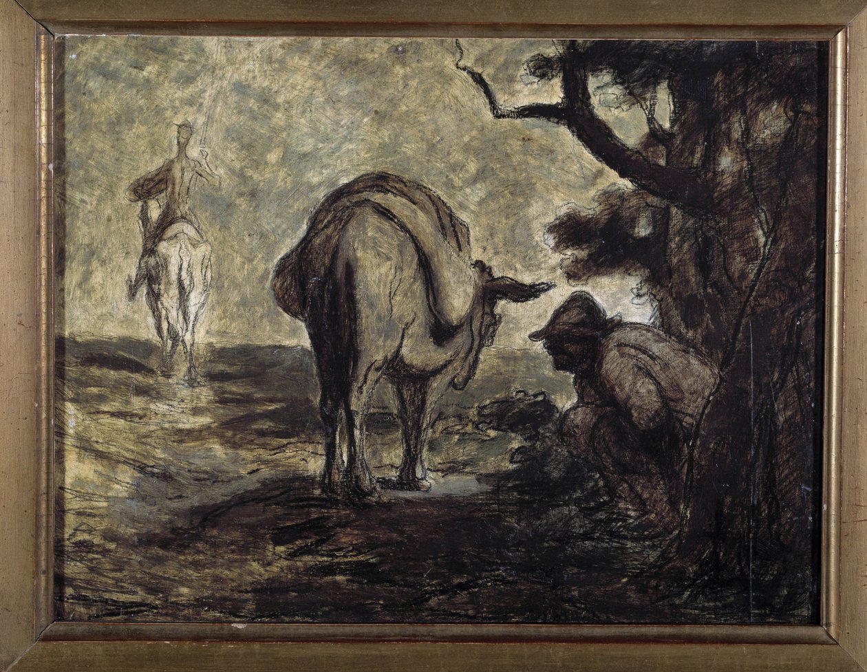Don Kichot i Sancho Pansa. Ilustracja z powieści Miguela Cervantesa Don Kichot z La Manchy (Genialny Hidalgo Don Kichot z La Manchy). Obraz Honore Daumiera (1808-1879). Olej na płótnie. Słońce. 24x31 Musee des Beaux Arts, Palais Longchamp autorstwa Honoré Daumier